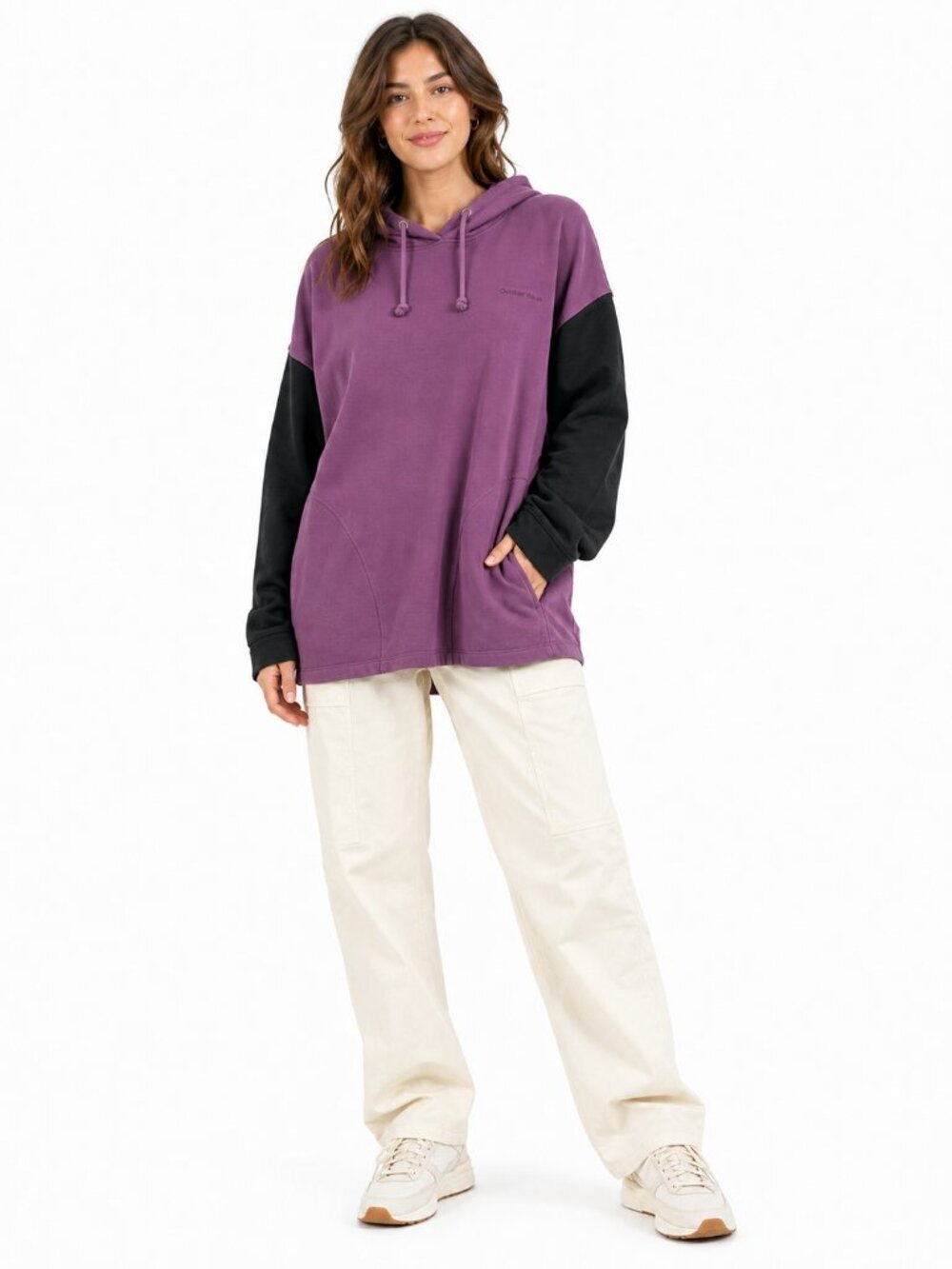 Outdoor Voices Cotton Oversized Colorblock Hoodie Purple Black Size M